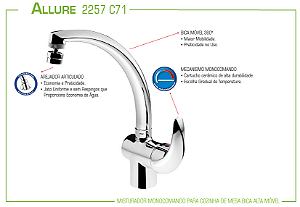 Torneira Misturador de Cozinha para Bancada Monocomando Allure Lorenzetti