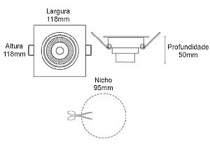 Spot Led Direcional Quadrado 9W Branco Frio 6500k Bivolt