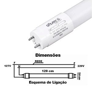 Lâmpada Tubular Led T8 120cm 18W Branco Frio 6500k Bivolt