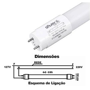 Lâmpada Tubular Led T8 60cm 10W Branco Frio 6500k Bivolt