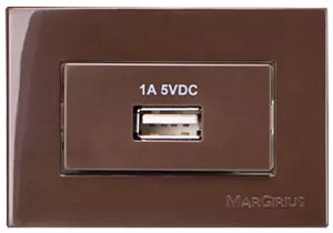 Tomada Carregador USB 1A Bivolt para Embutir em Móvel Linha Sleek 65x45mm Marrom