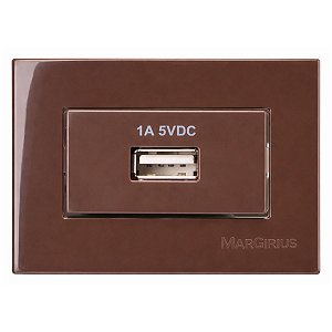 Tomada Carregador USB 1A Bivolt para Embutir em Móvel Linha Sleek 65x45mm Marrom