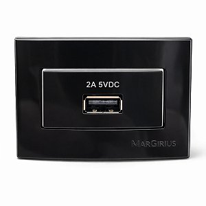 Tomada Carregador USB 2A Bivolt para Embutir em Móvel Linha Sleek 65x45mm Preto Ebony