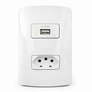Placa 4x2 com 1 Carregador USB 1A Bivolt + 1 Tomada 2P+T 10A/250V