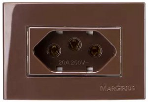 Tomada Simples 2P+T 20A/250V para Embutir em Móvel Linha Sleek 65x45mm Marrom