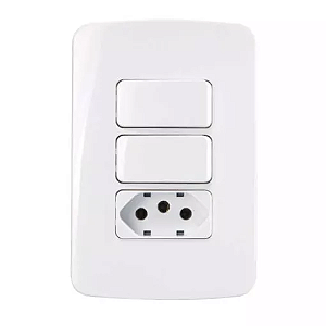 Placa 4×2 com 2 Interruptores Simples 10A 250V + 1 Tomada 2P+T 20A/250V Linha B3