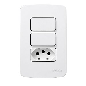 Placa 4×2 com 2 Interruptores Simples 10A 250V + 1 Tomada 2P+T 20A/250V Linha B3