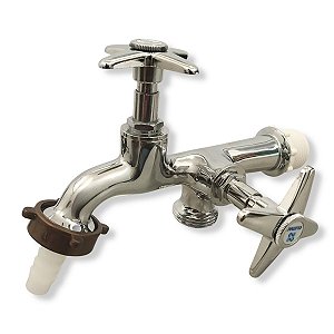 Torneira Dupla Saída p/ Tanque, Maquina de Lavar Cromada C23