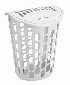 Cesto Telado com Tampa Organizador de Roupa Suja 40L Branco