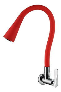 Torneira para Cozinha de Parede Tubo Flexível Vermelha Cone Duplo Jato Sigma 1168