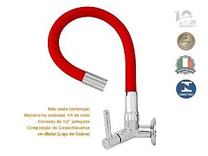 Torneira para Cozinha de Parede Tubo Flexível Vermelha Jato Concentrado Sigma 1168