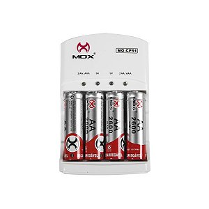 Carregador de Pilhas Auto Stop MO-CP51 Bivolt com 4 Pilhas AA