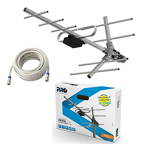 Kit Antena UHF Digital Yagi Compacta com Mastro de Alumínio e Cabo de 10m Proeletronic
