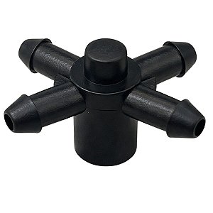 Conector 4 Saídas p/ Botão Gotejador - Cruzeta com Grapa Dentada Plastro para Microtubo 3mmx5mm