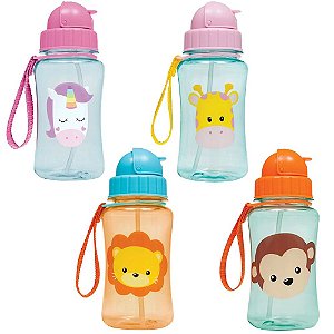 Garrafinha Infantil com Canudo Retrátil Silicone Animal Fun Buba