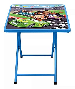 Conjunto Dobrável de Mesa e 2 Cadeiras Infantil em Aço - Azul Carros