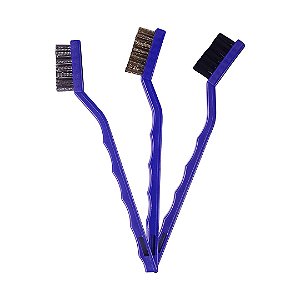 KIT 3 ESCOVAS PARA DETALHAMENTO CERDAS NYLON LATÃO E AÇO INOXIDÁVEL