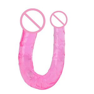 Pênis duplo U flexível macio jelly vagina anal com textura dildo.