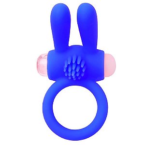 Anel Peniano Com Estimulador de Clitóris Coelho E Vibração Única Azul - Youvibe