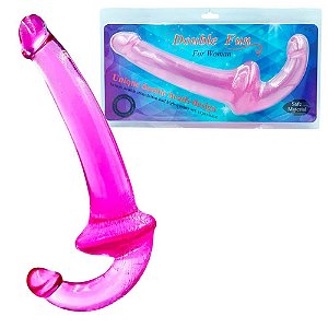 Pênis Para Dupla Penetração Com Plug Vaginal Em Silicone Rosa - DOUBLE FUN