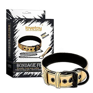 Coleira Com Corrente de Metal Dourado - Lovetoy Bondage Fetish Collection
