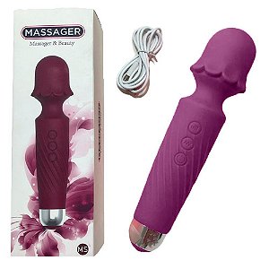 Massageador Varinha Flower Recarregável 20 Modos De Vibração Em Silicone Roxo - Massager