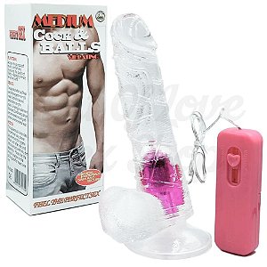 Pênis Realístico Transparente Com Escroto Vibração E Ventosa - Medium Cock e Balls