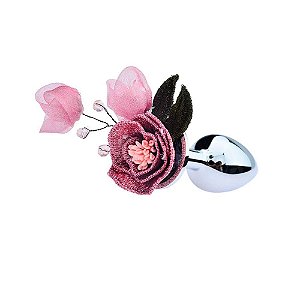 Plug Anal Em Metal Com Flor Em Sua Base Tamanho Pequeno 7,6 X 2,7 Cm