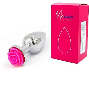 Plug Anal Em Metal Com Flor Lapidada Em Sua Base Tamanho P Pink 6,9 X 3,0 Cm