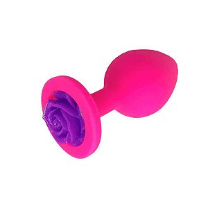 Plug Anal Em Silicone Soft Touch Com Flor Na Base Tamanho G Rosa Escuro