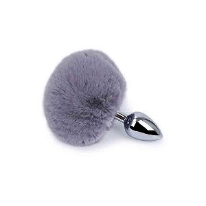 Plug Anal Metal Cauda Rabo Coelho Pompom P Cinza 6,5 x 2,5 CM - Me Ame