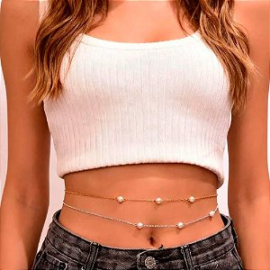 Colar de Cintura Body Chain com Pérolas Delicadas - Ajustável Para seu Look