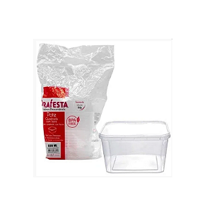 Pote 600ml quadrado com lacre  Prafesta - 100 unidades