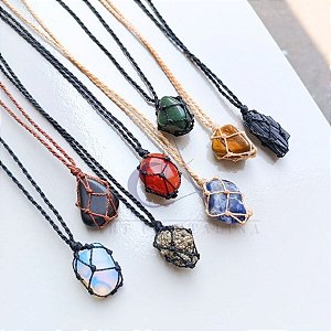 Colar redinha hippie pedra quartzo rosa ,cristal , ametista ,olho de tigre , onix , pedra da lua e diversas natural