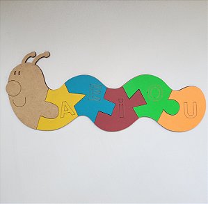 Quebra-Cabeça Minhoca Vogais em MDF Colorido