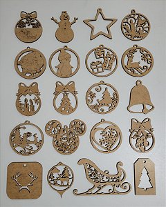 KIT 20 Bolas de Natal 9cm MDF