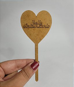Cake Topper Coração Feliz Aniversário MDF