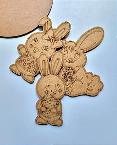 Kit 3 Apliques Coelhos Páscoa MDF
