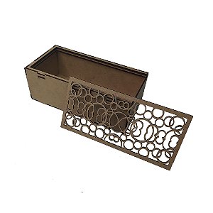 Estojo Retangular com Tampa Deslizante Vazada Círculos MDF 7cm de altura