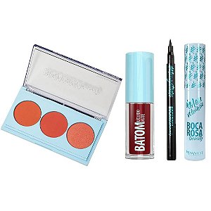 Kit Boca Rosa - Paleta de Blush - Batom - Delineador - Máscara de Cilios