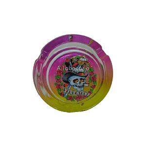 Cinzeiro De Vidro Redondo Para Cigarro - Estampa De Caveira 04