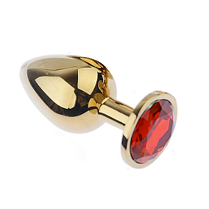 Plug Anal em aço tamanho G - Dourado - Pedra Vermelha