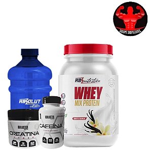 COMBO ABSOLUT NUTRITION: WHEY 900G + CREATINA 100G + CAFEÍNA 30CPS + GALÃO BRINDE