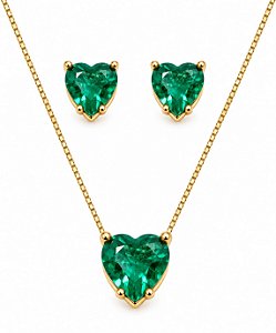 Conjunto Coração Pedra Verde