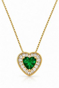 Colar Coração Esmeralda co. Zirconias carre