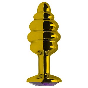 Plug Anal Dourado Metal Anelado com Pedra