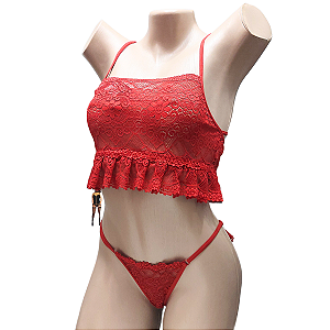 Conjunto Sensual Rendado com Babado Amanda