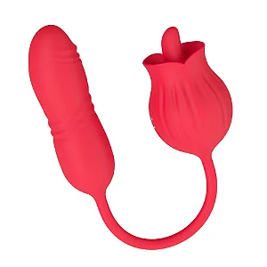 Vibrador em Formato de Flor com Linguinha e Penetrador Vai e Vem - 8 Velocidades