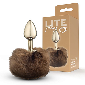 Plug Anal Lite Pequeno em Metal Dourado com Rabo Pompom