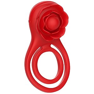 Anel Peniano com Vibração via App e Alça Dupla Flower Red - 9 Velocidades